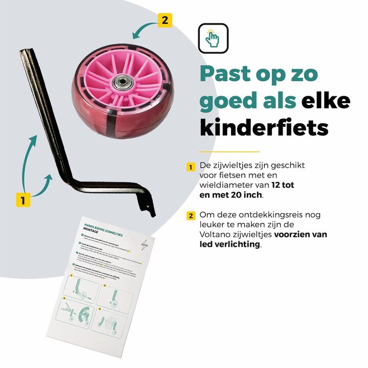 Voltano Zijwieltjes LED Verlichting Steady XL - Roze - 12-20 Inch - Verstevigd Staal
