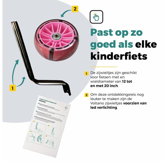 Voltano Zijwieltjes LED Verlichting Steady XL - Roze - 12-20 Inch - Verstevigd Staal
