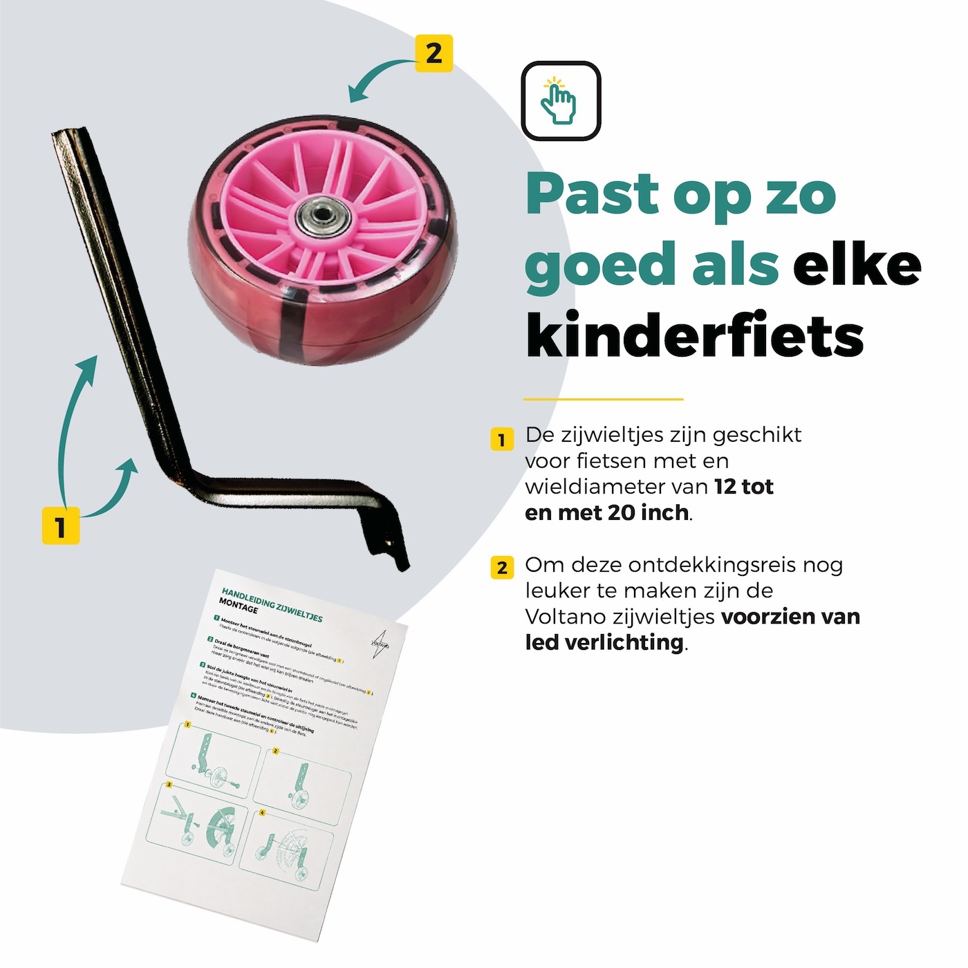 Voltano Zijwieltjes LED Verlichting Steady XL - Roze - 12-20 Inch - Verstevigd Staal