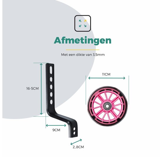 Voltano Zijwieltjes LED Verlichting Steady XL - Roze - 12-20 Inch - Verstevigd Staal