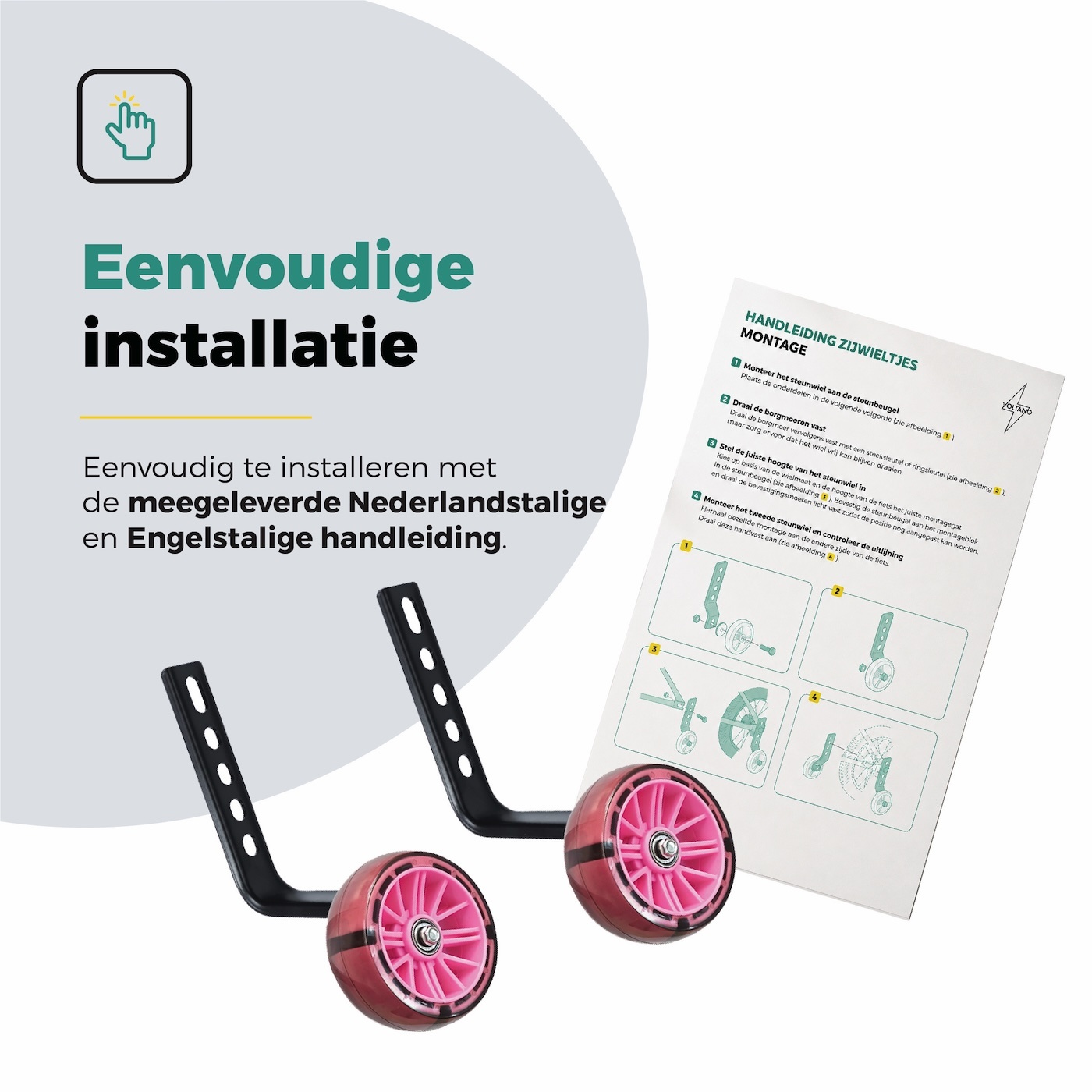 Voltano Zijwieltjes LED Verlichting Steady XL - Roze - 12-20 Inch - Verstevigd Staal