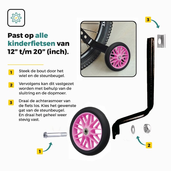 Voltano Zijwieltjes Strong - Roze - 12-20 Inch - Verstevigd Staal