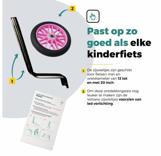 Voltano Zijwieltjes Strong - Roze - 12-20 Inch - Verstevigd Staal
