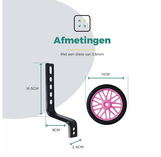 Voltano Zijwieltjes Strong - Roze - 12-20 Inch - Verstevigd Staal