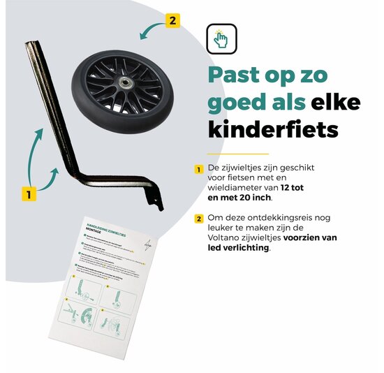 Voltano Zijwieltjes Strong - Zwart - 12-20 Inch - Verstevigd Staal