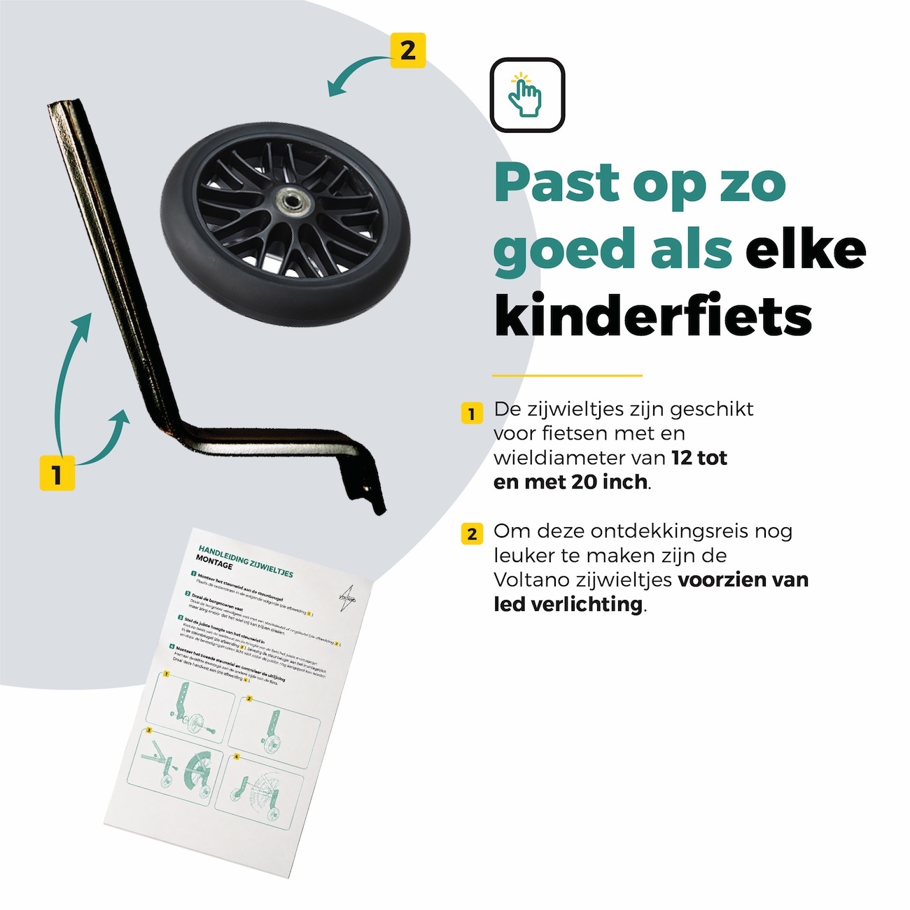 Voltano Zijwieltjes Strong - Zwart - 12-20 Inch - Verstevigd Staal