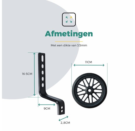 Voltano Zijwieltjes Strong - Zwart - 12-20 Inch - Verstevigd Staal
