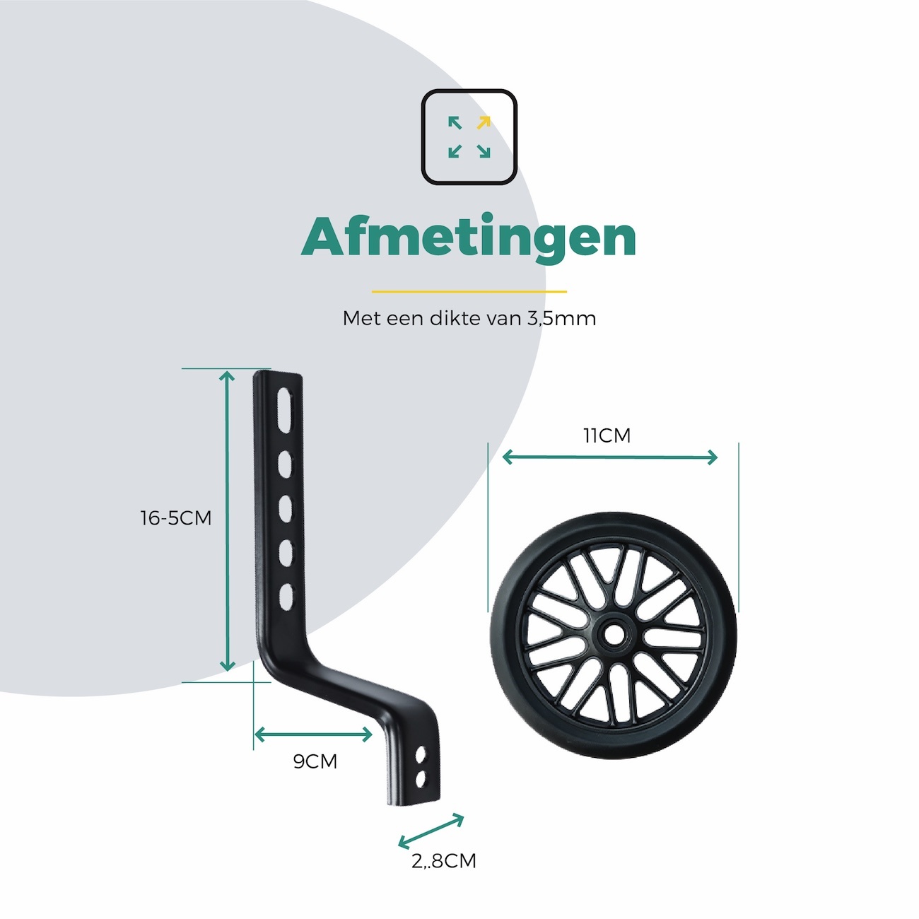 Voltano Zijwieltjes Strong - Zwart - 12-20 Inch - Verstevigd Staal