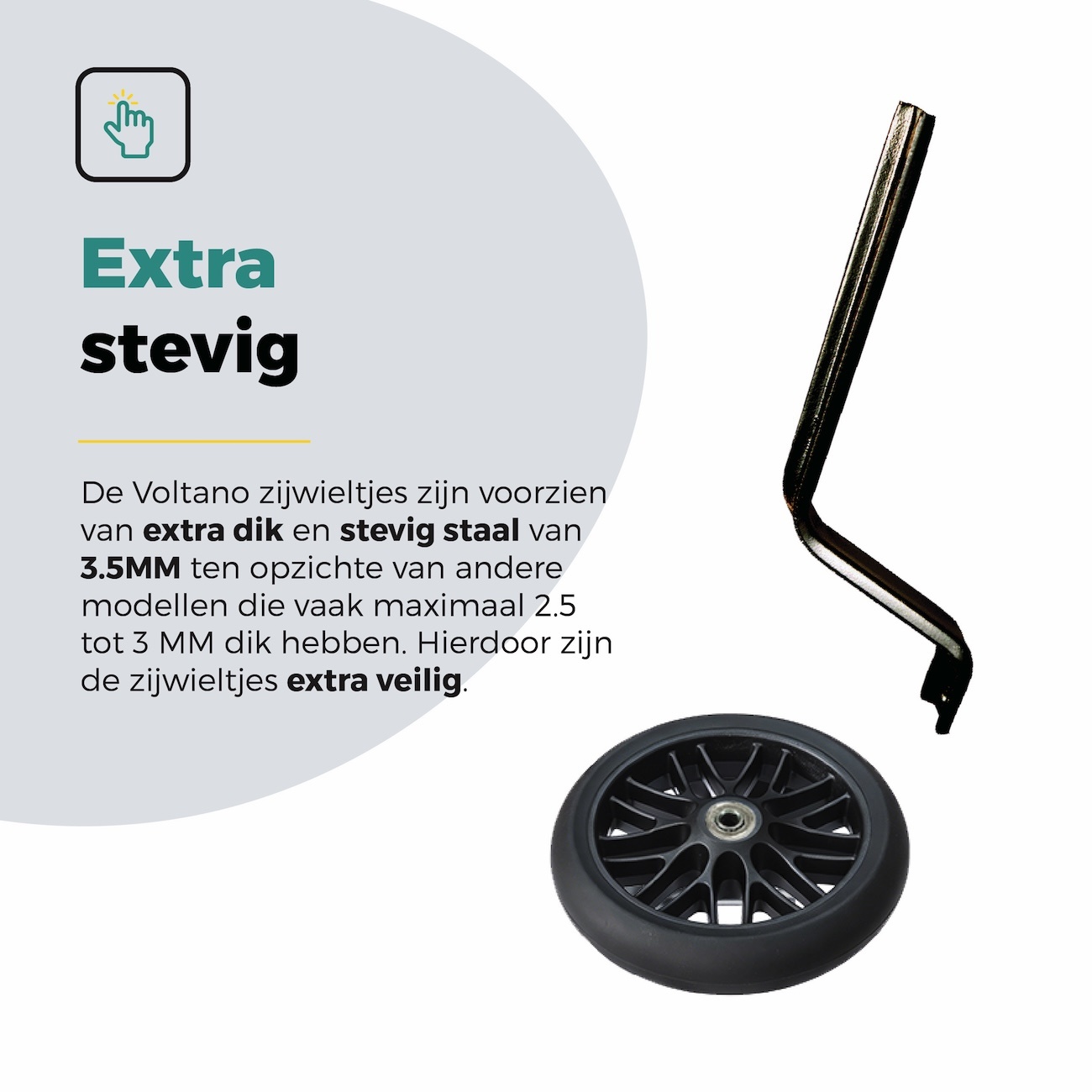 Voltano Zijwieltjes Strong - Zwart - 12-20 Inch - Verstevigd Staal