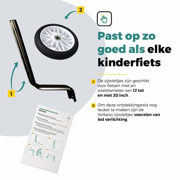 Voltano Zijwieltjes Strong - Wit - 12-20 Inch - Verstevigd Staal