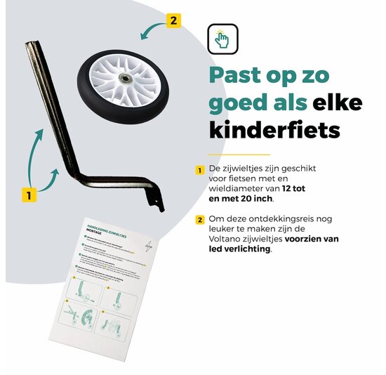 Voltano Zijwieltjes Strong - Wit - 12-20 Inch - Verstevigd Staal