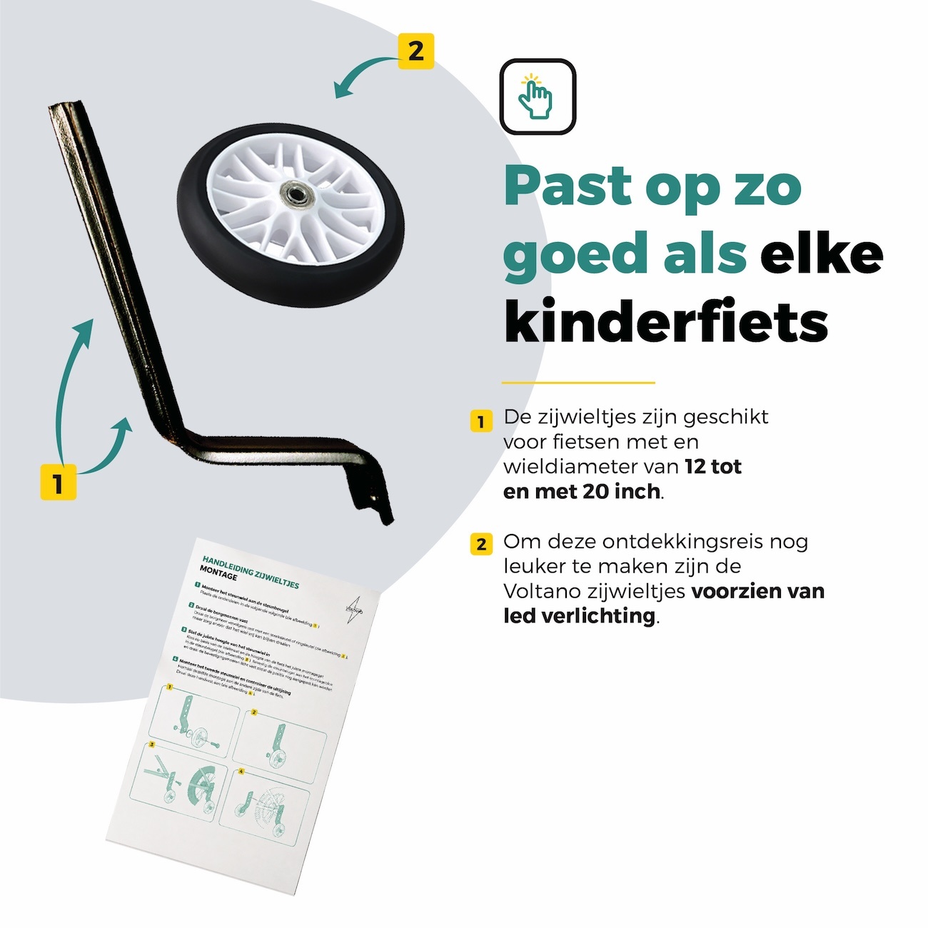 Voltano Zijwieltjes Strong - Wit - 12-20 Inch - Verstevigd Staal