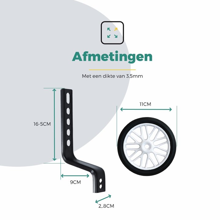 Voltano Zijwieltjes Strong - Wit - 12-20 Inch - Verstevigd Staal