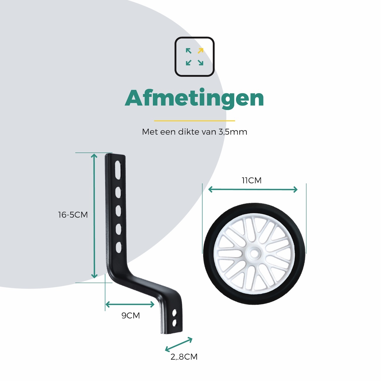 Voltano Zijwieltjes Strong - Wit - 12-20 Inch - Verstevigd Staal