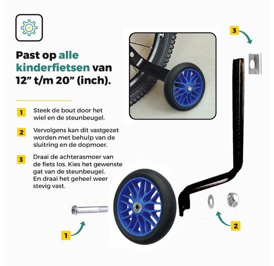 Voltano Zijwieltjes Strong - Blauw - 12-20 Inch - Verstevigd Staal