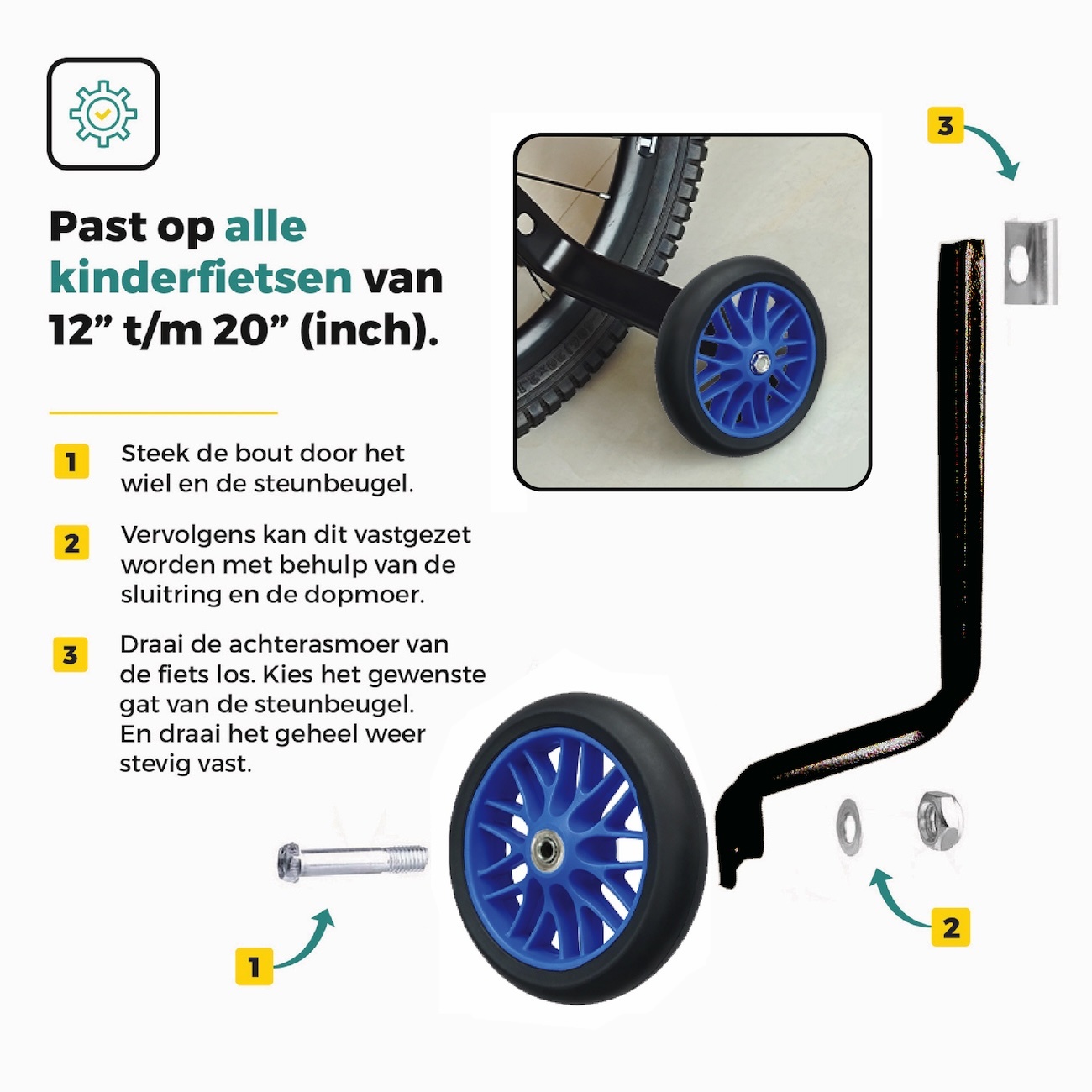 Voltano Zijwieltjes Strong - Blauw - 12-20 Inch - Verstevigd Staal