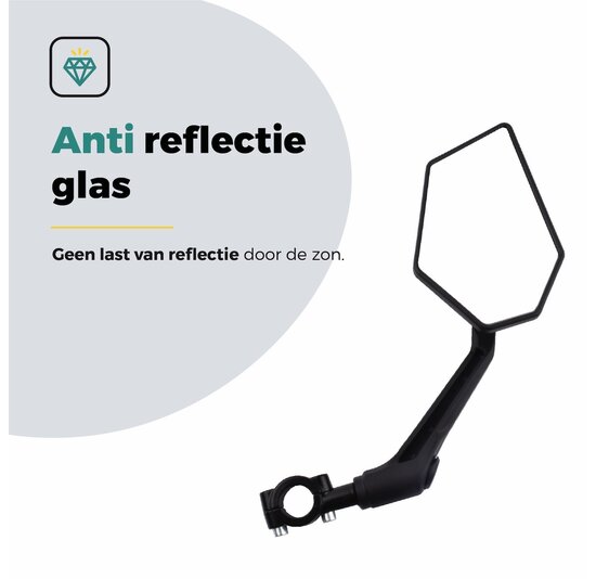 Voltano E-bike Fietsspiegel XL Links - Zwart - Anti Reflectie
