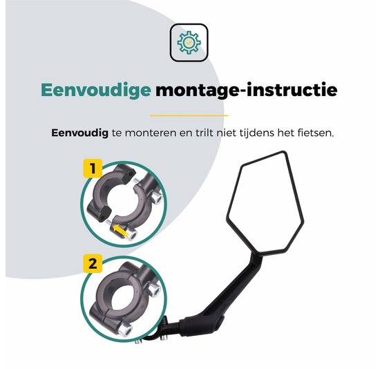 Voltano E-bike Fietsspiegel XL Links - Zwart - Anti Reflectie