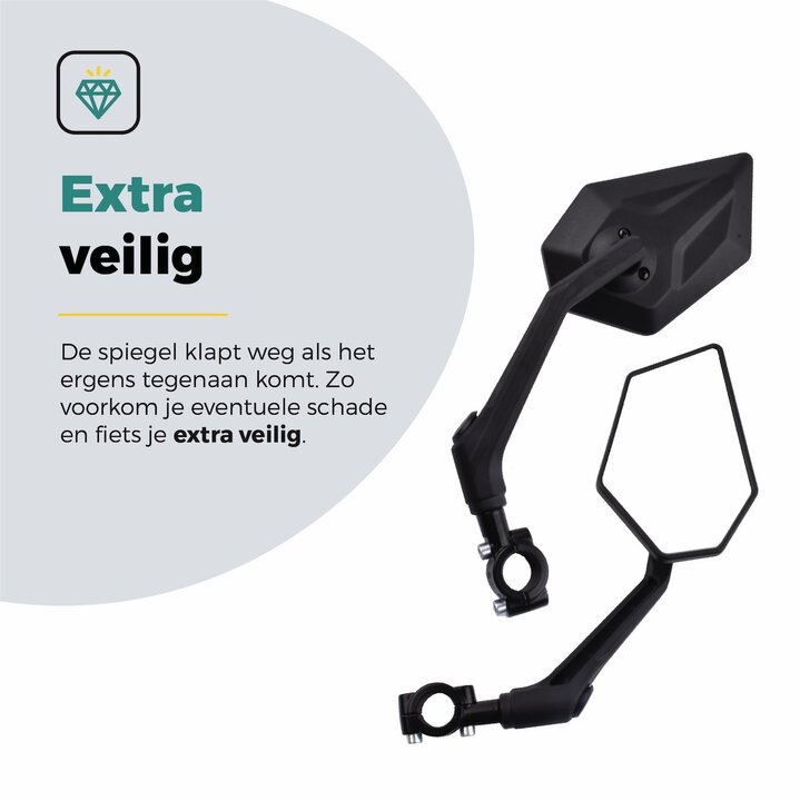 Voltano E-bike Fietsspiegel XL Links - Zwart - Anti Reflectie