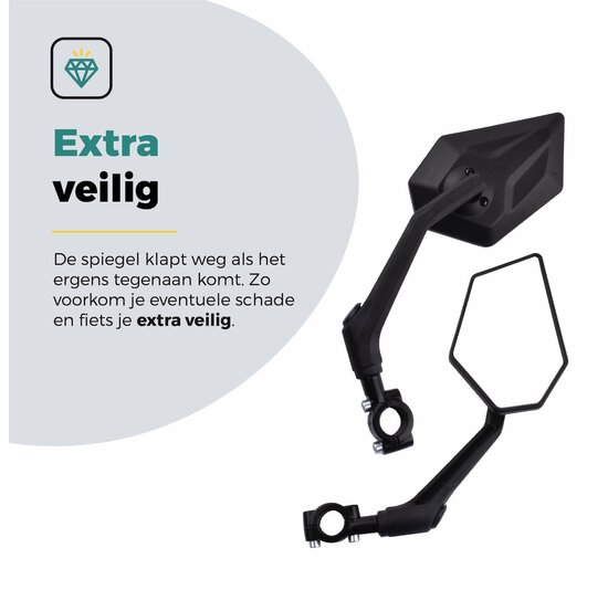 Voltano E-bike Fietsspiegel XL Links - Zwart - Anti Reflectie