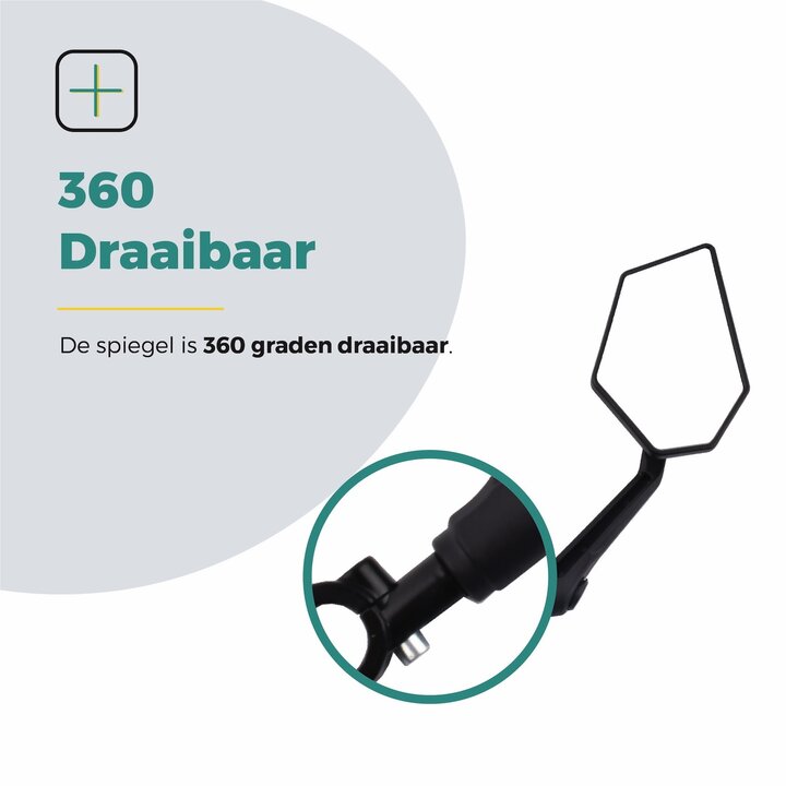 Voltano E-bike Fietsspiegel XL Links - Zwart - Anti Reflectie