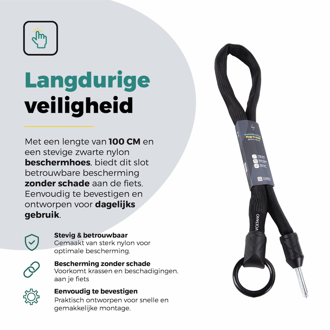 Voltano Insteekketting – 100 cm – Zwart - 5,5 MM Gehard Staal