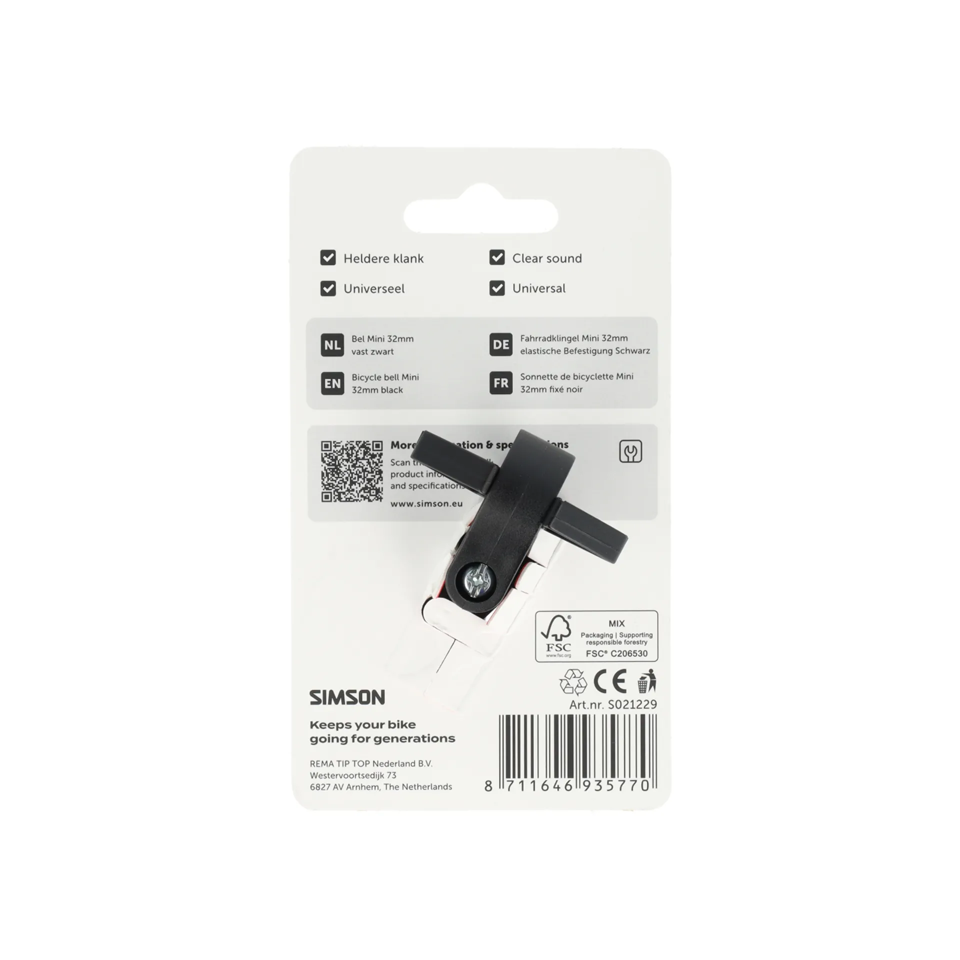 Simson Mini Fietsbel - 32MM - Aluminium -Zwart