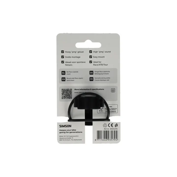 Simson Race Fietsbel - Rubber Bevestiging - Zwart
