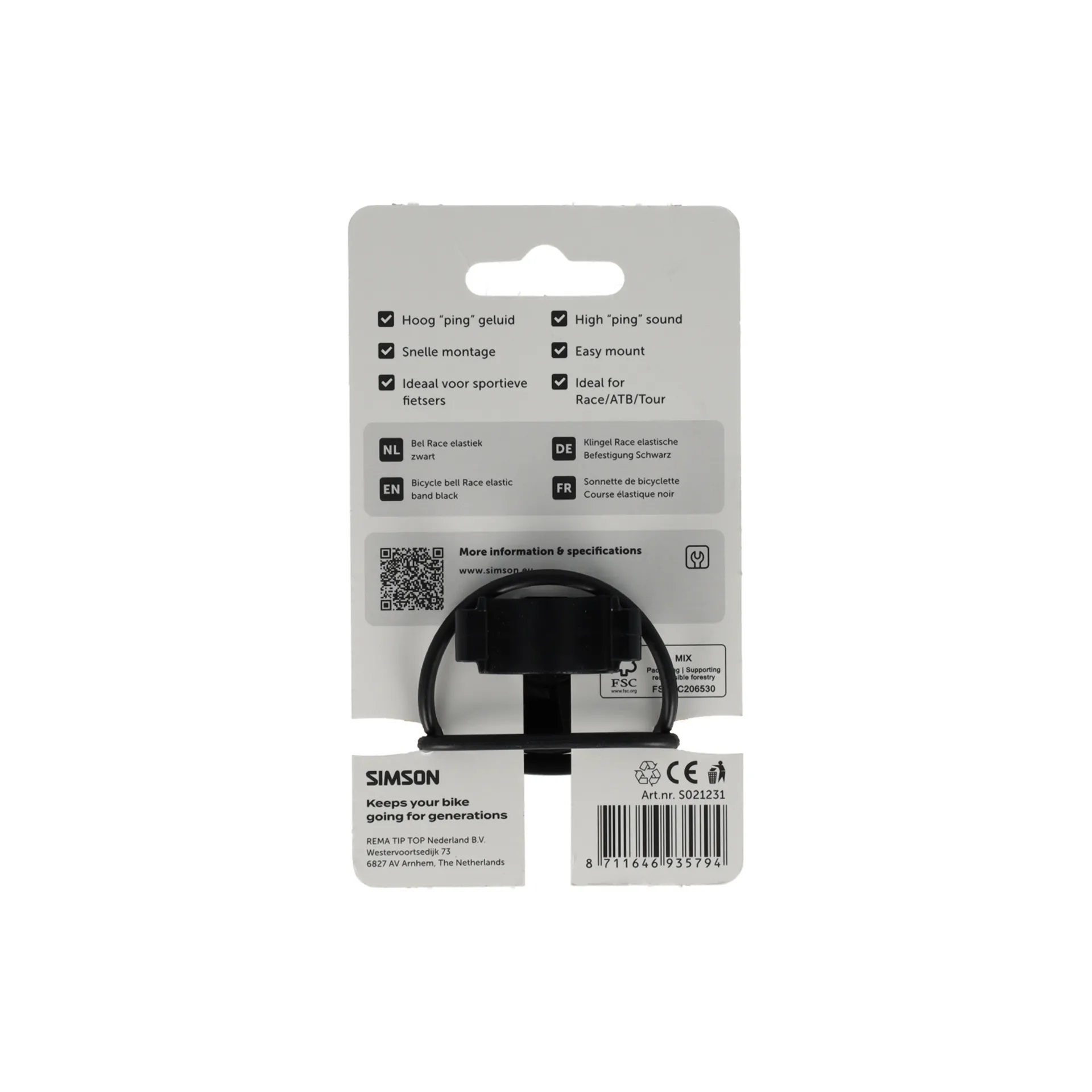 Simson Race Fietsbel - Rubber Bevestiging - Zwart