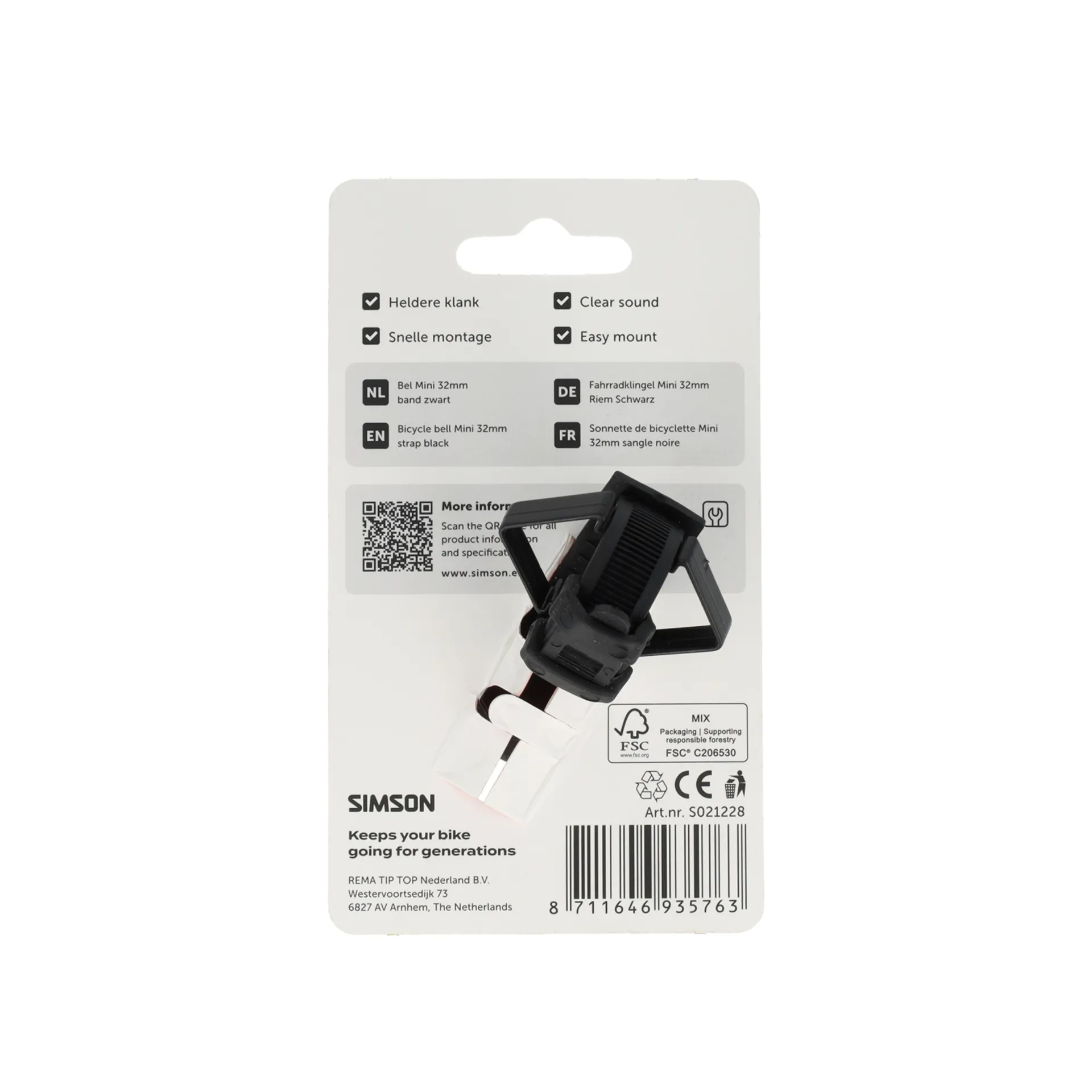 Simson Mini Fietsbel - Flexband Bevestiging - Aluminium - Zwart