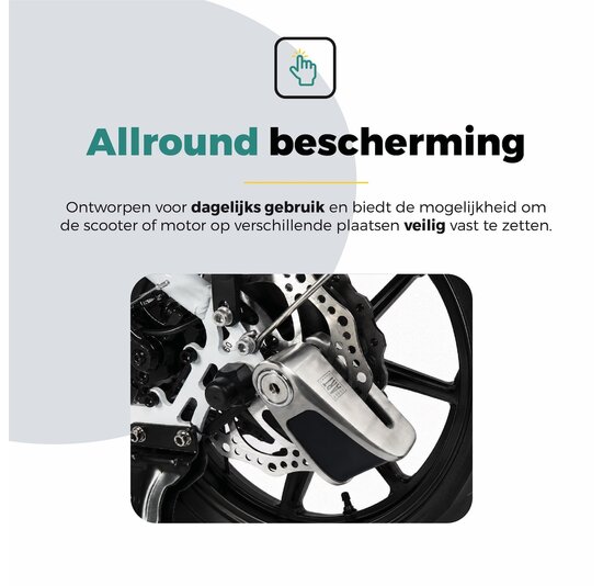 Voltano Schijfremslot met Alarm - ART 4 Slot - Remschijfslot - Zwart - Met Reminderkabel 150 CM