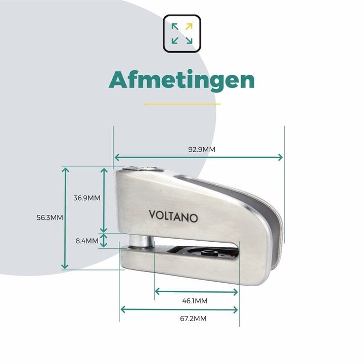 Voltano Schijfremslot met Alarm - ART 4 Slot - Remschijfslot - Zwart - Met Reminderkabel 150 CM