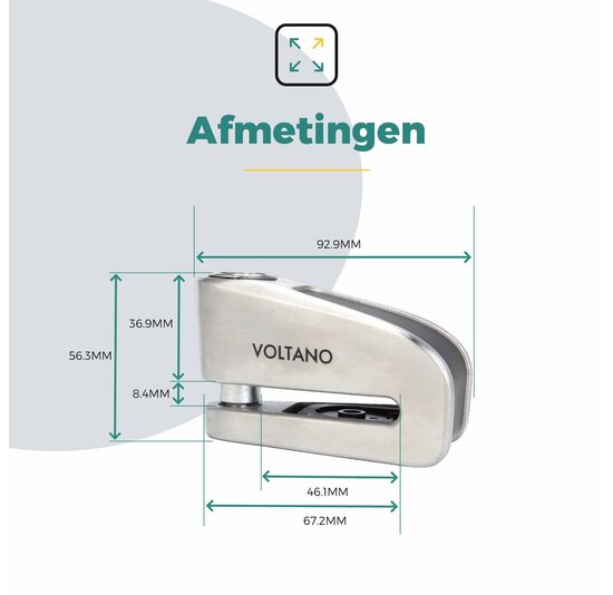 Voltano Schijfremslot met Alarm - ART 4 Slot - Remschijfslot - Zwart - Met Reminderkabel 150 CM