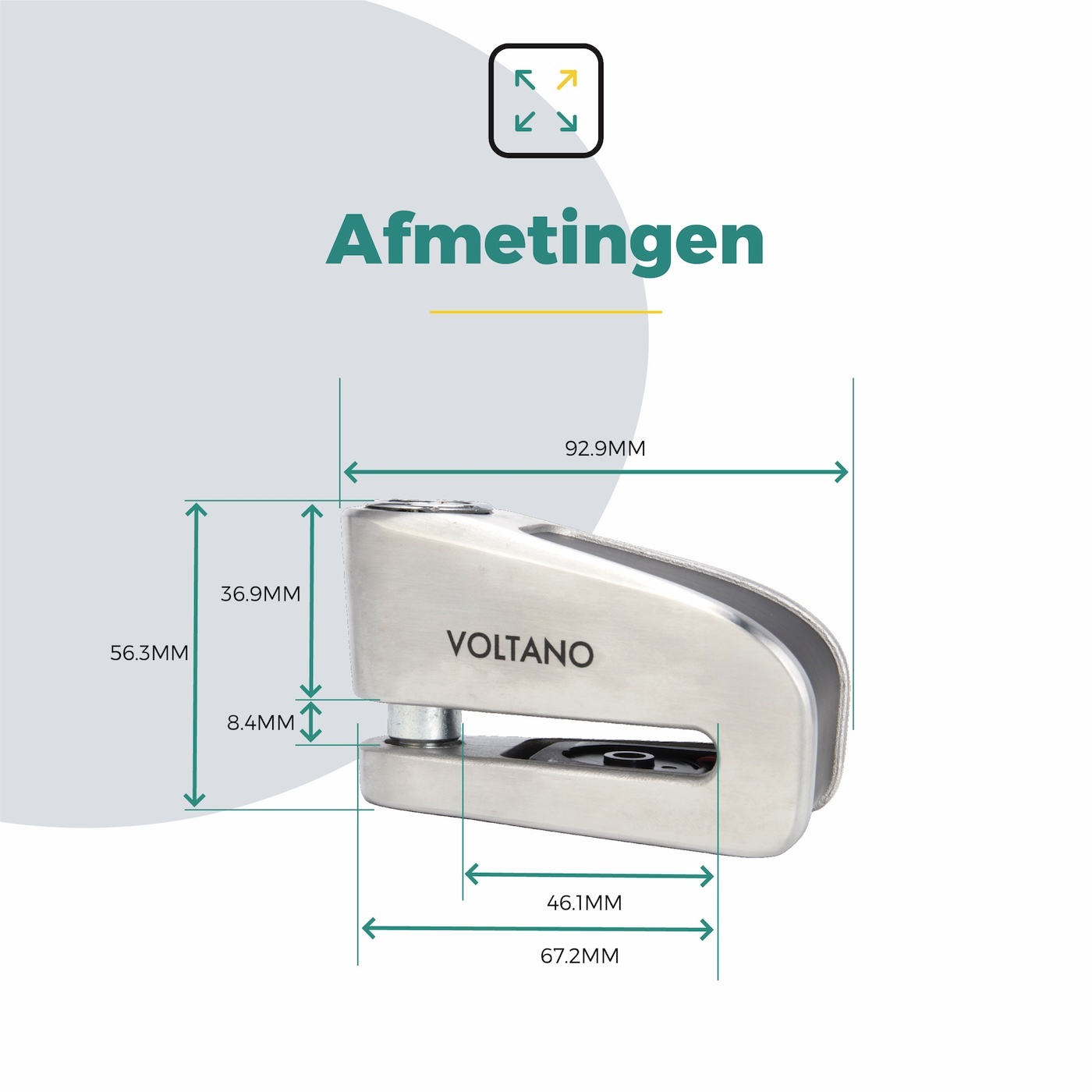 Voltano Schijfremslot met Alarm - ART 4 Slot - Remschijfslot - Zwart - Met Reminderkabel 150 CM