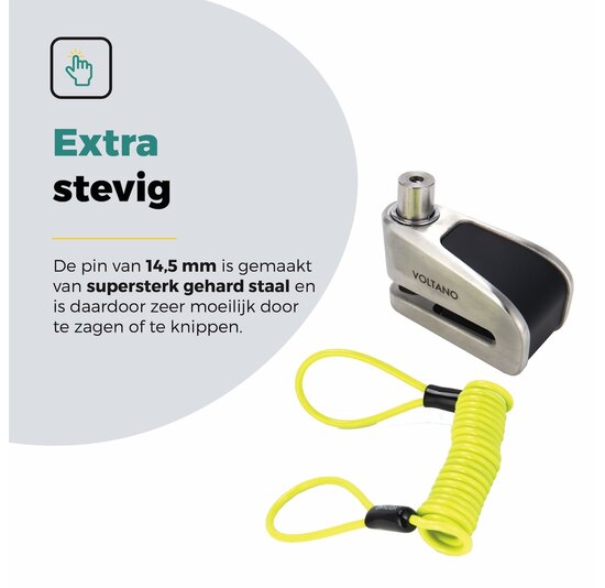 Voltano Schijfremslot met Alarm - ART 4 Slot - Remschijfslot - Zwart - Met Reminderkabel 150 CM
