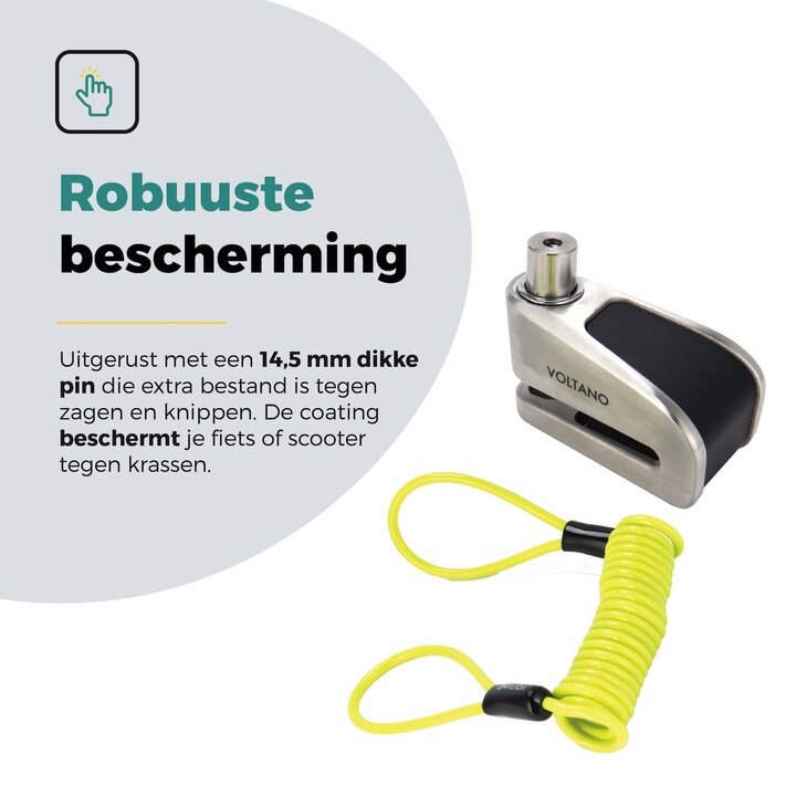 Voltano Schijfremslot met Alarm - ART 4 Slot - Remschijfslot - Zwart - Met Reminderkabel 150 CM
