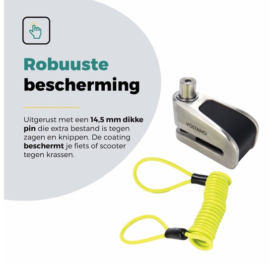 Voltano Schijfremslot met Alarm - ART 4 Slot - Remschijfslot - Zwart - Met Reminderkabel 150 CM