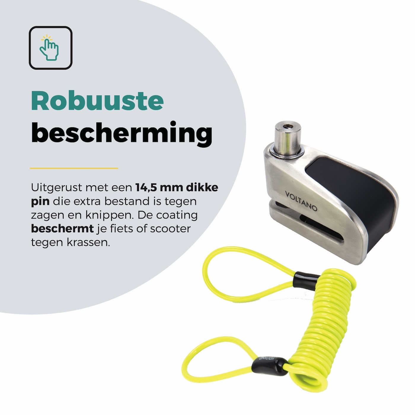 Voltano Schijfremslot met Alarm - ART 4 Slot - Remschijfslot - Zwart - Met Reminderkabel 150 CM