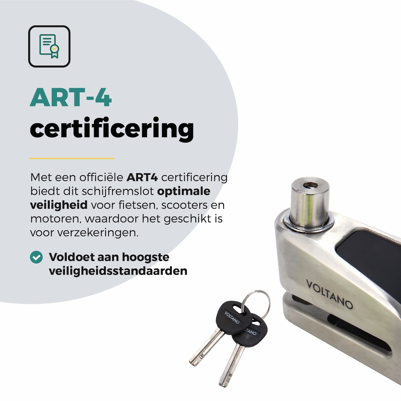 Voltano Schijfremslot met Alarm - ART 4 Slot - Remschijfslot - Zwart - Met Reminderkabel 150 CM