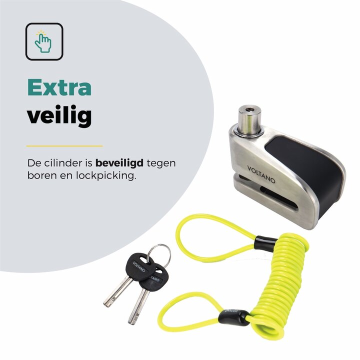 Voltano Schijfremslot met Alarm - ART 4 Slot - Remschijfslot - Zwart - Met Reminderkabel 150 CM