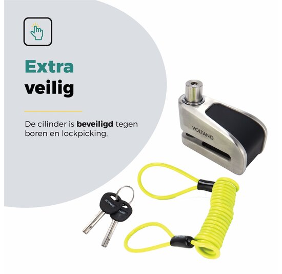 Voltano Schijfremslot met Alarm - ART 4 Slot - Remschijfslot - Zwart - Met Reminderkabel 150 CM