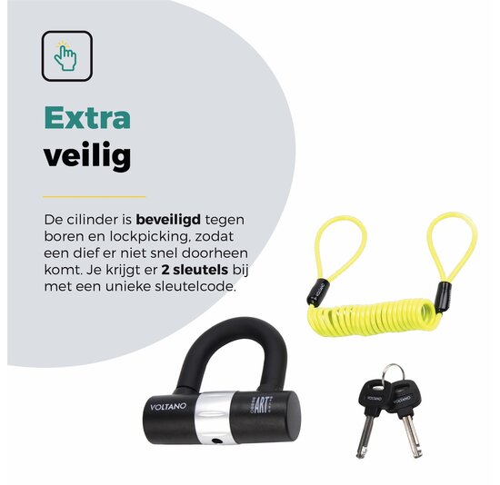 Voltano Art 4 Schijfremslot Met U-Beugel - Zwart - Remschijfslot Met Reminderkabel 150 CM