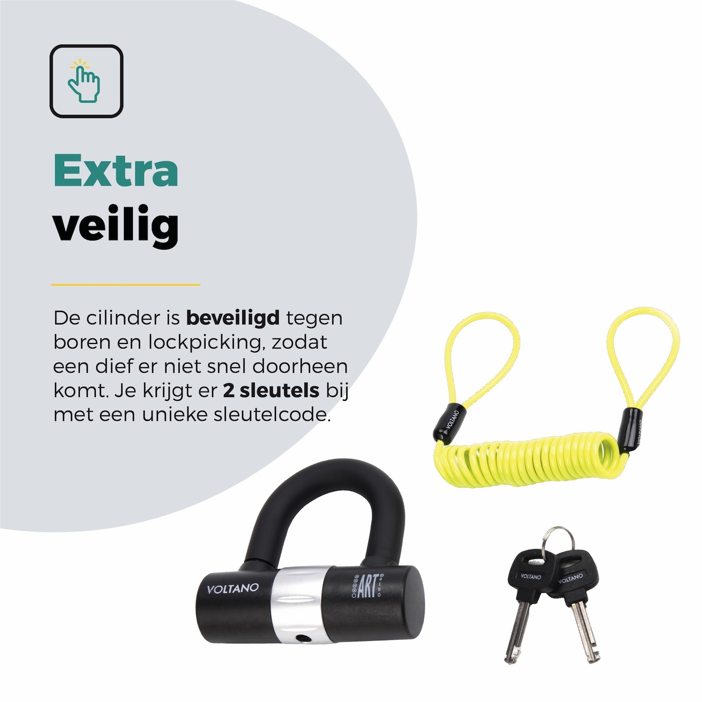 Voltano Art 4 Schijfremslot Met U-Beugel - Zwart - Remschijfslot Met Reminderkabel 150 CM