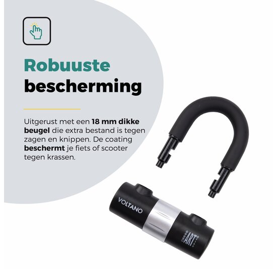Voltano Art 4 Schijfremslot Met U-Beugel - Zwart - Remschijfslot Met Reminderkabel 150 CM
