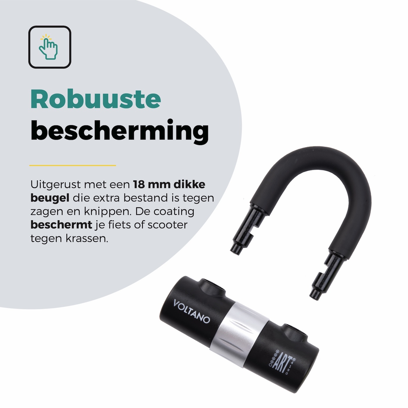 Voltano Art 4 Schijfremslot Met U-Beugel - Zwart - Remschijfslot Met Reminderkabel 150 CM