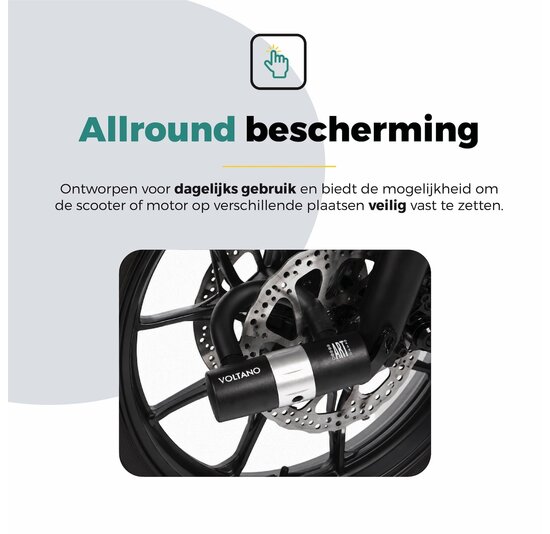 Voltano Art 4 Schijfremslot Met U-Beugel - Zwart - Remschijfslot Met Reminderkabel 150 CM