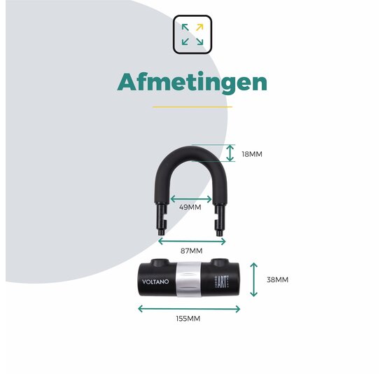 Voltano Art 4 Schijfremslot Met U-Beugel - Zwart - Remschijfslot Met Reminderkabel 150 CM