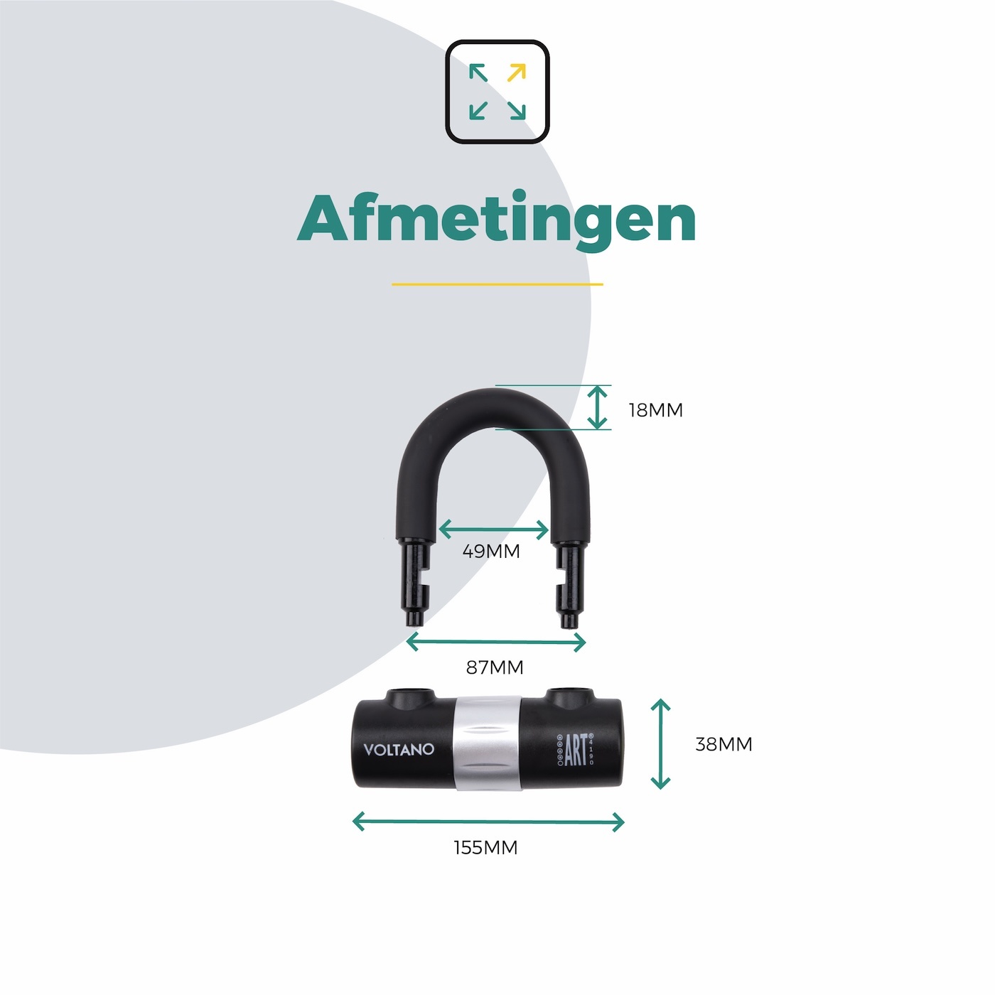 Voltano Art 4 Schijfremslot Met U-Beugel - Zwart - Remschijfslot Met Reminderkabel 150 CM