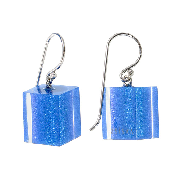 Oorbellen 1 bead cobalt blue | Colourful Cubes