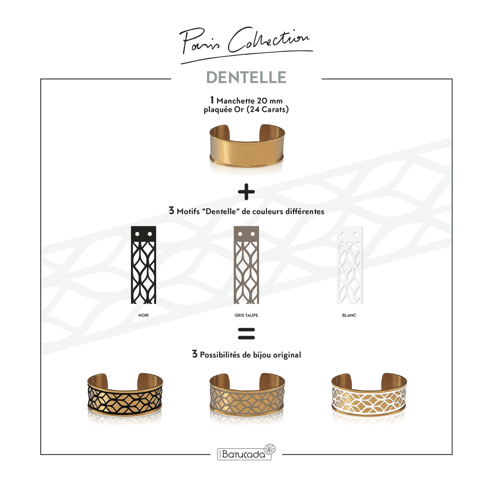 Armband LACE Goud met 3 verwisselbare kleuren